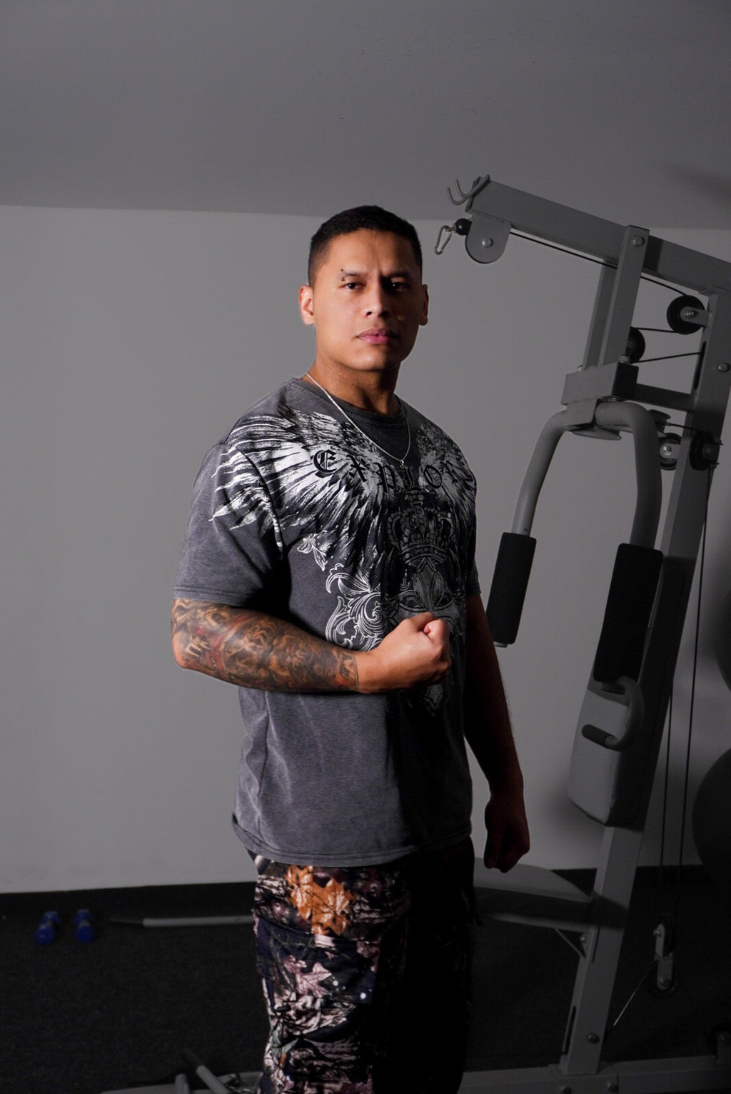 Camiseta Oversize Gris Prelavado Estampado De Alas